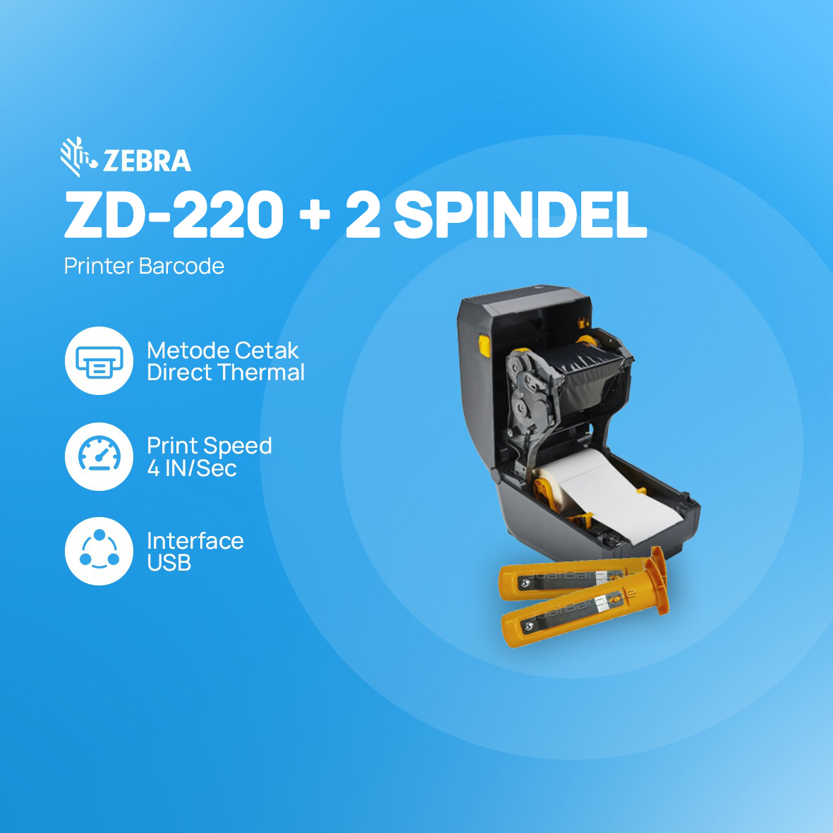 Printer Barcode Zebra ZD220 + 2 Spindel